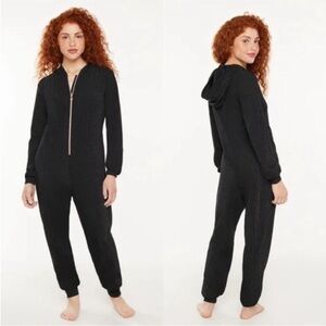 NWT Savage X Fenty Black Metallic Full Zip Lounge Hooded Jumpsuit XS